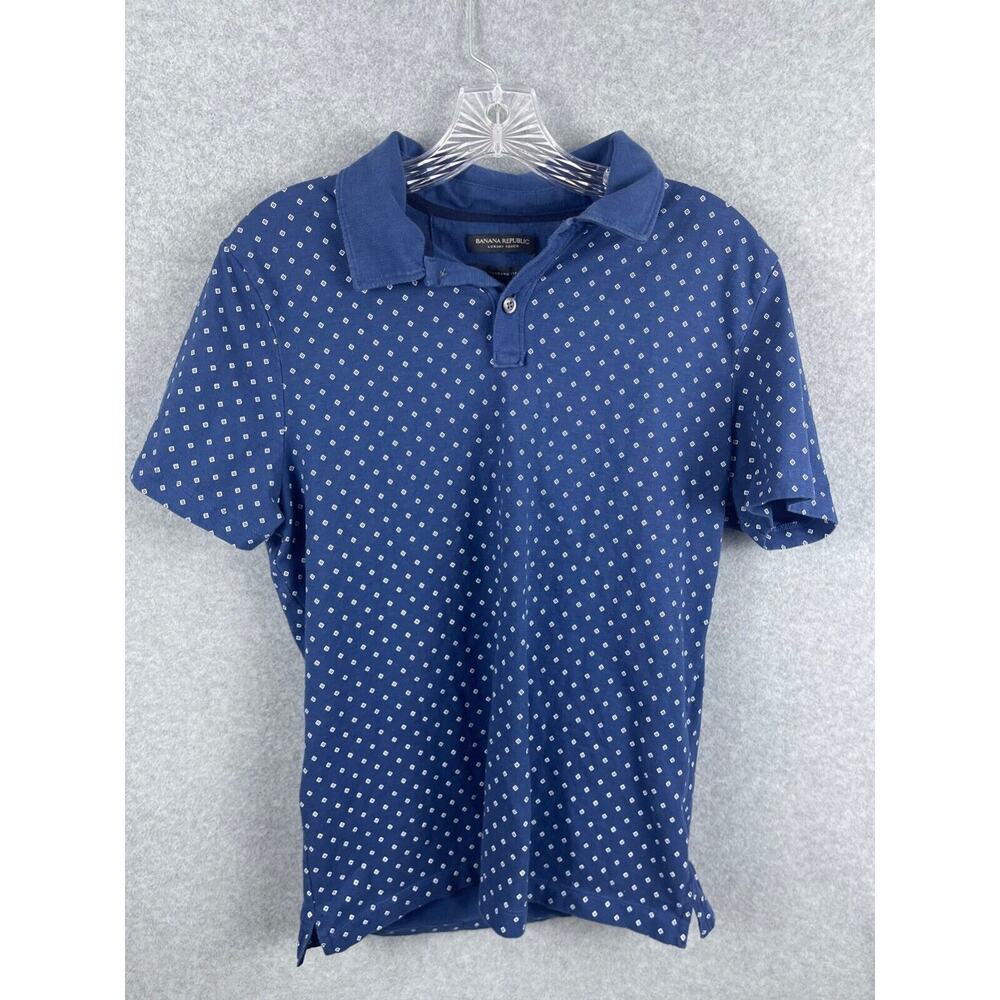 Banana Republic Polo Shirt Men's M Blue All Over Diamond Print Short‎ Sleeve